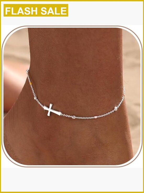 Jewelry - 14K Gold Plated Cross Bead Anklet Waterproof Adjustable Dainty Summer Beach